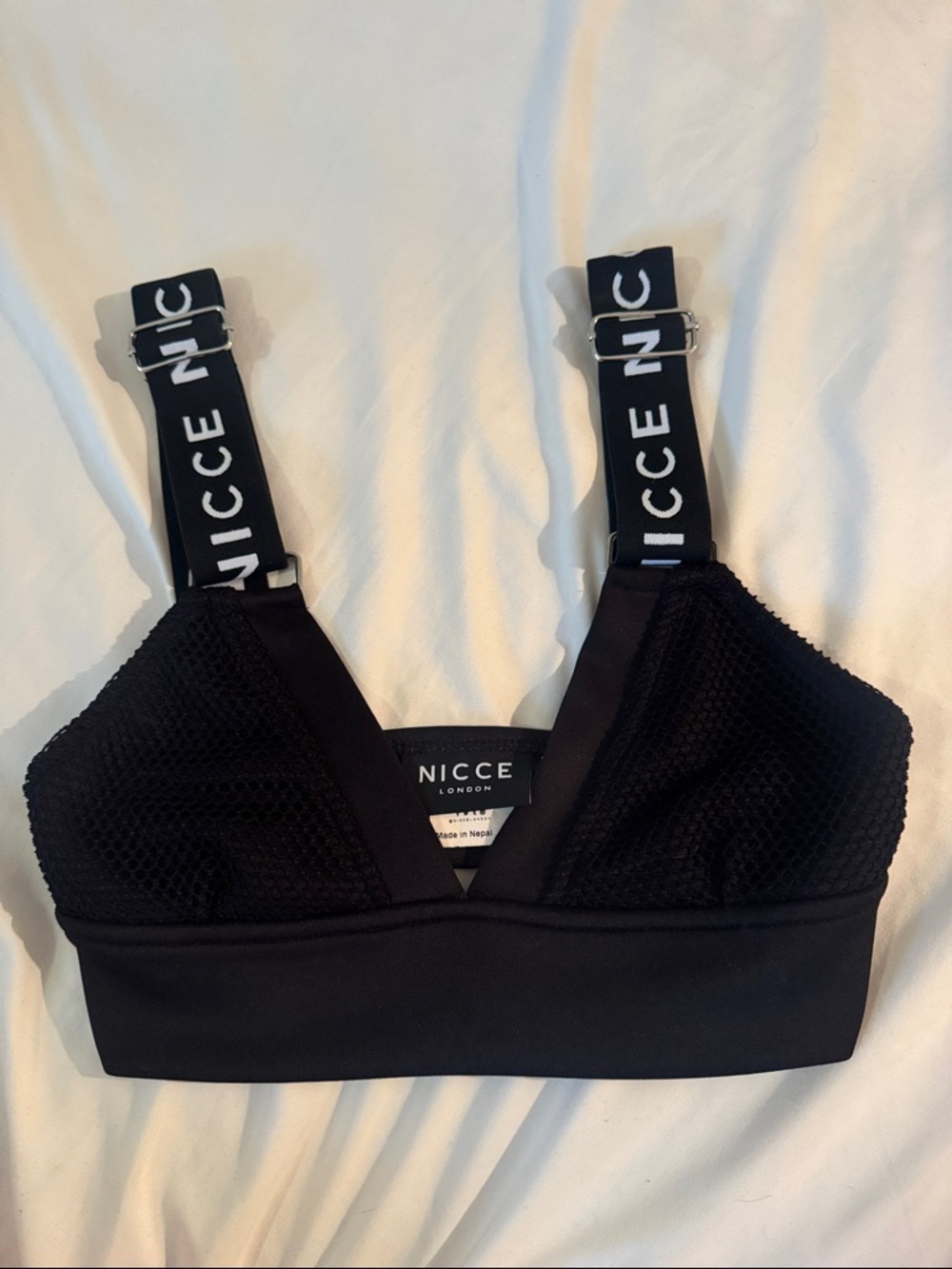 NICCE Black Mesh Sports Bralette with Branded Elastic Straps